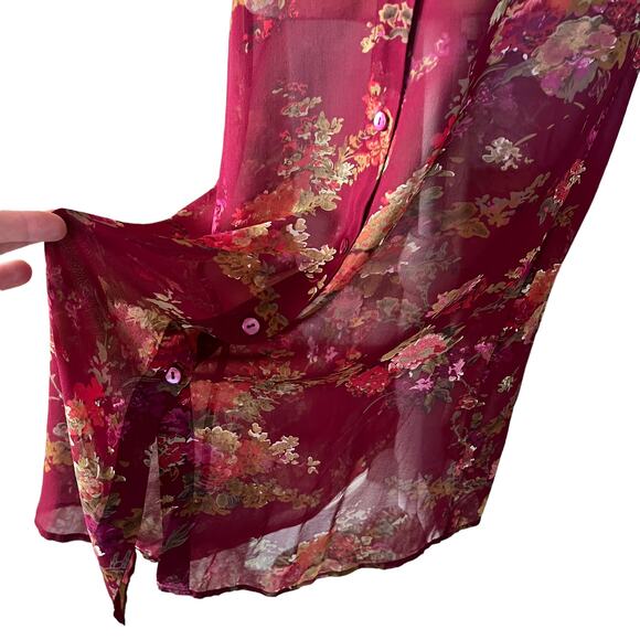 BLUNAUTA Vintage Red Maroon Floral Sheer Dress Shell Only Silk Size 42 - Picture 3 of 7